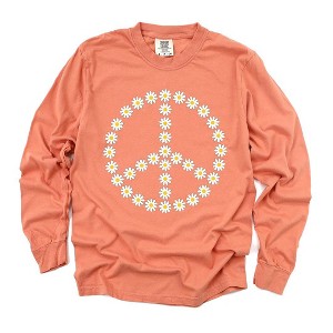 Simply Sage Market Women's Daisy Peace Sign Long Sleeve Garment Dyed Tee - 1 of 2