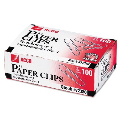 ACCO Smooth Standard Paper Clip #1 Silver 100/Box 10 Boxes/Pack 72380