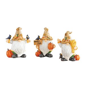 Collections Etc Fall Scarecrow Gnome Figurine Sitters - Set of 3 3.5 X 2.5 X 5 White - 1 of 2