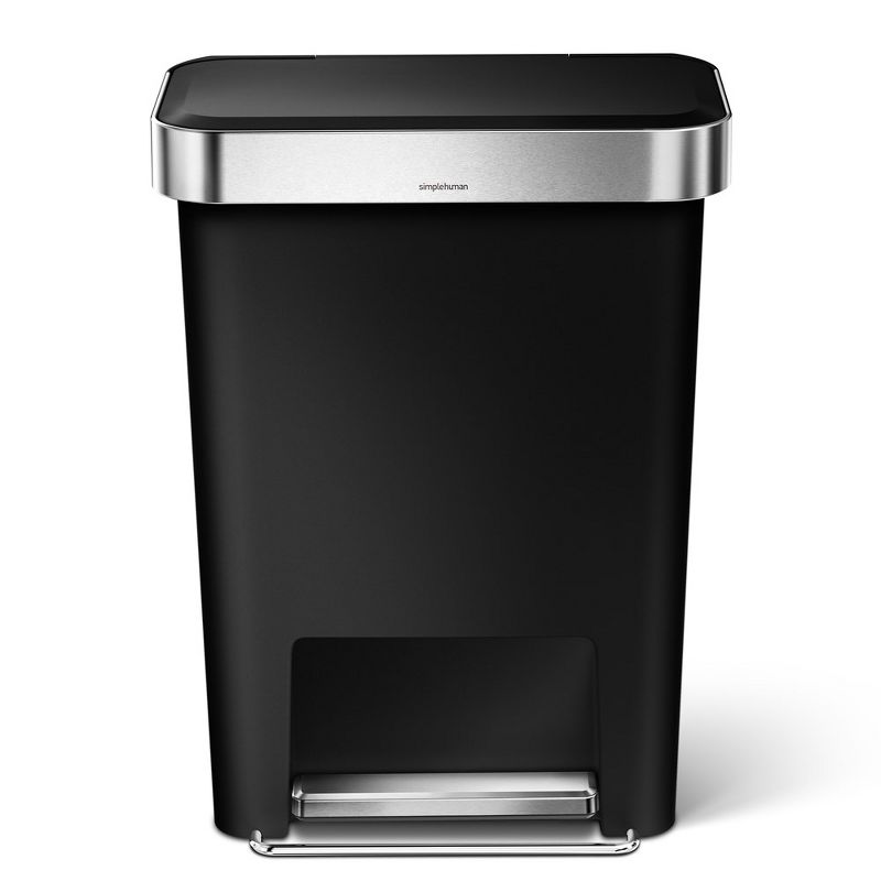 simplehuman 45 Liter / 12 Gallon Rectangular Kitchen Step Trash Can with Soft-Close Lid, Black Plastic, 2 of 7