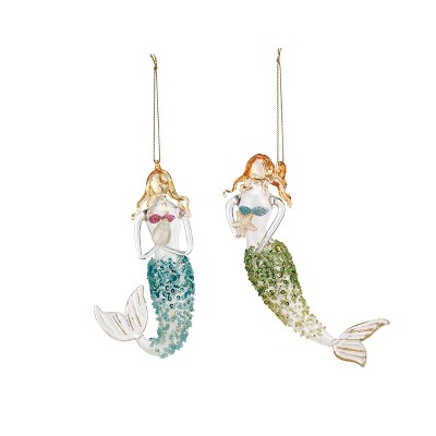 DEMDACO Glass Mermaid Ornaments - 2 Assorted 6 x 5 - Multi