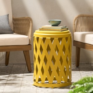 VisioGear Patio End Tables, 22.75 Inch Outdoor End Table, Lattice Design Table for Balcony Porch Pool, Yellow, 15"*15"*22.75" - 1 of 4