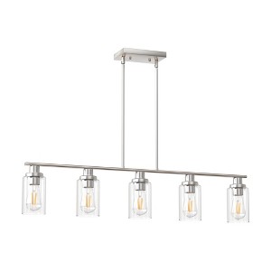 YANSUN 5-Light Brushed Nickel Island Pendant Light with Clear Glass Shades, Rod Hanging Design, E26 Base, Bulbs Not Included - 1 of 4