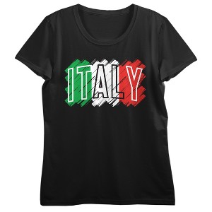 Italy Flag Colors Crew Neck Short Sleeve Women's Black T-shirt - 1 of 3