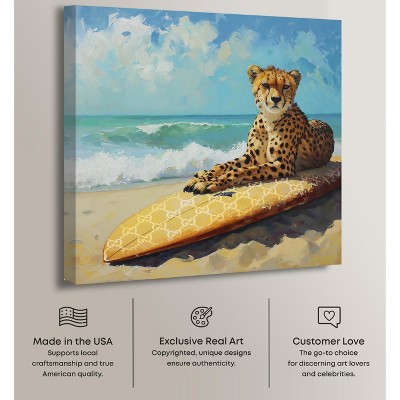 Cheetah Surfer Coastal Chic Canvas Wall Art, 12" x 12"