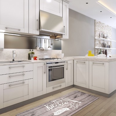 Gray PVC Rectangular Anti-Fatigue Kitchen Mat with Whisk Design