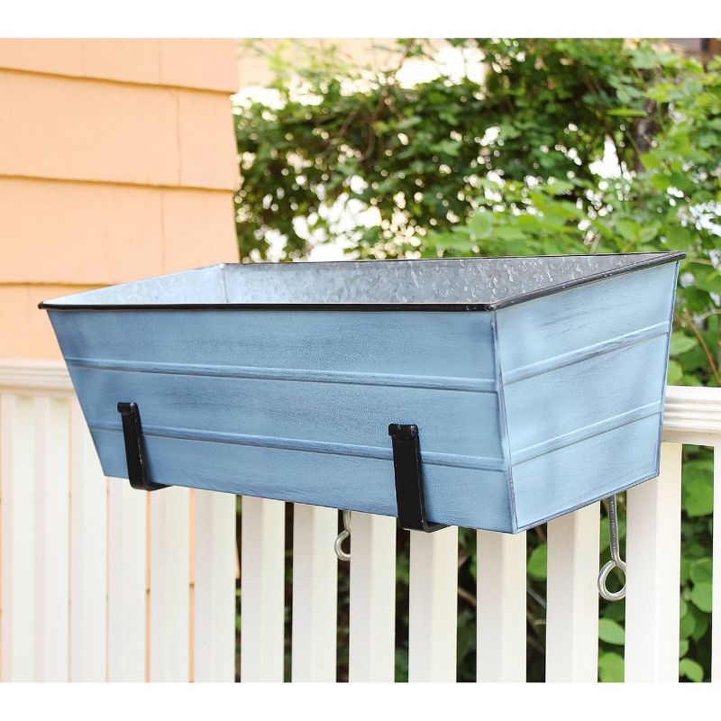 ACHLA Designs 24&#34; Rectangular Galvanized Steel Planter Box, Nantucket Blue with Black Wrought Iron Brackets, Weather-Resistant, Rust-Resistant, 3 of 5