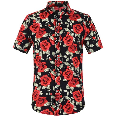 Fall Clearance! Ruziyoog Summer Short-Sleeved Mens Flower Shirt  Short-Sleeved Trendy Personalized Casual Floral Button Down Hawaiian Shirt  100% Cotton Black XXXL 