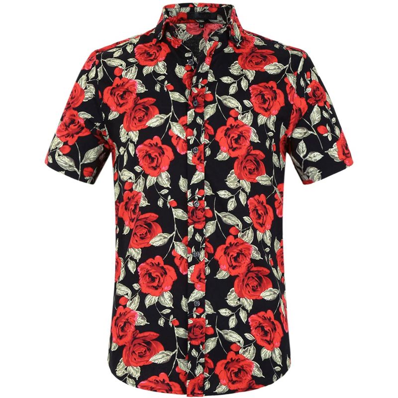 Lars Amadeus Men's Summer Floral Print Short Sleeve Button Down Beach Hawaiian Casual Shirt, 1 of 7