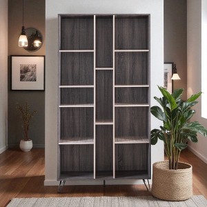 Multi-Function Cabinet Bookcase with Open Shelves, Tall Storage Organizer with Iron Legs, Modern Particle Board Bookshelf for Living Room, Office - 1 of 4