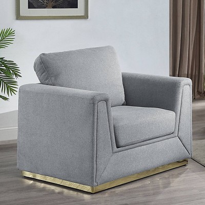 Linen Upholstered Accent Chair with Cushioned Seat and Back, Pocket Coil Seat and Modern Boxy Design