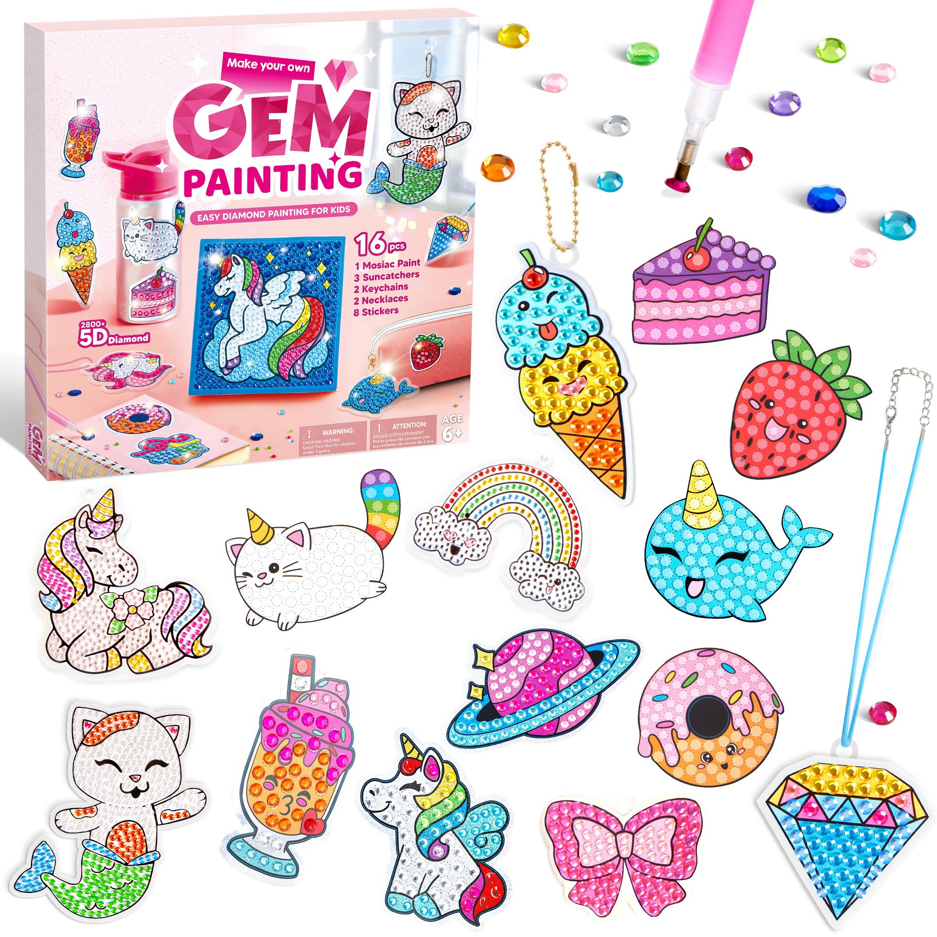Joyfy 16 Pcs Gem Art Kit for Kids- Big Gem Diamond Painting Craft with 5D Gem, Arts & Crafts DIY Art Kit, Birthday Christmas Gift for Girls Ages 6-12