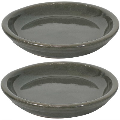 Sunnydaze High-Fired Glazed UV- and Frost-Resistant Outdoor/Indoor Ceramic Flower Pot Planter Saucers - 7" Diameter - Gray - 2-Pack