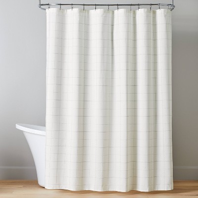 Stitched Grid Lines Woven Shower Curtain Cream/Taupe - Hearth & Hand™ with Magnolia