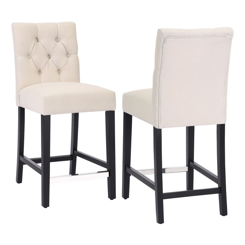 WestinTrends 24" Linen Fabric Tufted Counter Stool (Set of 2), 3 of 4