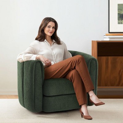 CAVINAS Swivel Accent Barrel Chair, Modern Upholstered Round Armchair for Living Room with 360-Degree Swivel