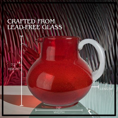 Ruby Red Handblown Glass Bubble Pitcher, 90 Oz