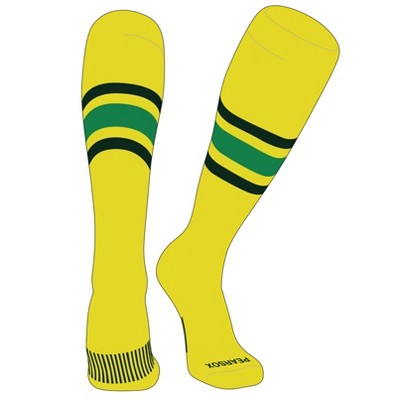 PEAR SOX Striped OTC Baseball, Softball, Football Socks (B) Bright Yellow, Forest Green, Kelly Green