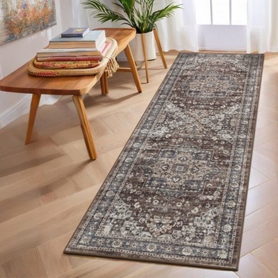 Vintage Machine Area Rug  Non Shedding Soft Distressed Flower Printed Indoor Carpet Non Slip Floor Mat