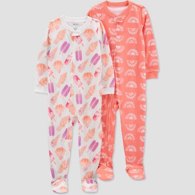 Image of Carter's Just One You®️ Toddler Girls' 2pk Snug Fit Ice Cream and Suns Footed Pajama - Pink/White 18M