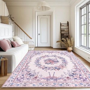 LOVEVOOK Floral Butterfly Rug for Living Room, Modern Indoor Large Area Rug for Bedroom Dining Room Home Decor, Non Slip Rugs Machine Washable - 1 of 4