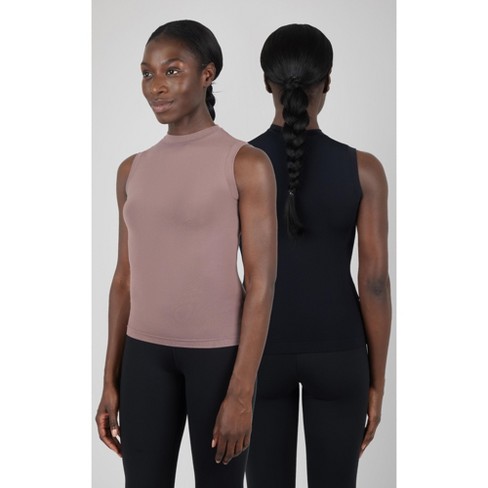 Yogalicious Womens 2 Pack Mock Neck Presley Fitted Tank Top Peppercorn black X Large Target