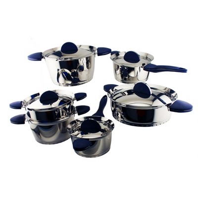 BergHOFF Stacca 11Pc 18/10 Stainless Steel Cookware Set, Blue