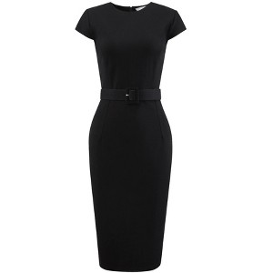 INSPIRE CHIC Women's Pencil Cap Sleeve Belted Wear to Work Sheath Dress - 1 of 4