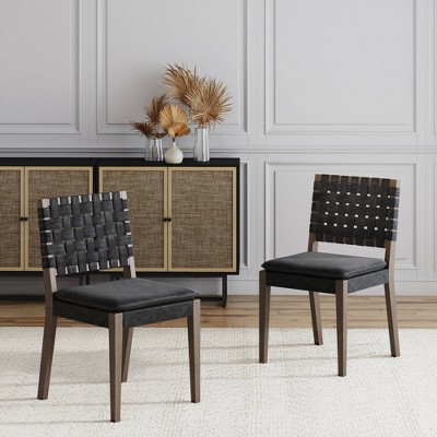 Cohen Black Faux Leather and Wood Upholstered Side Chair Set