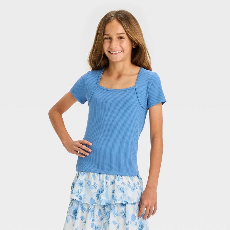 Girls' Short Sleeve Shrug Shoulder Knit T-Shirt - art class™, 1 of 5