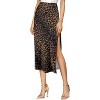 Women's Satin Midi Skirt - High Waist Slit Design with Comfortable Elastic Waistband Leopard Brown - 3 of 4