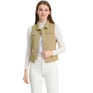INSPIRE CHIC Women's Buttoned Washed Denim Vest with Faux Chest Flap Pockets - 1 of 3