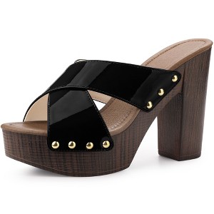 Perphy Women's Patent Platform Crisscross Strap Chunky Heels Sandals - 1 of 4