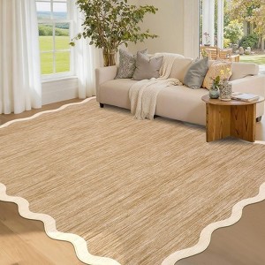 Washable Rug Modern Scalloped Rug Non Slip, Neutral Indoor Carpet - 1 of 4