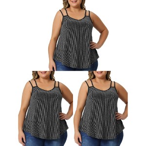 Agnes Orinda Women's Plus Size V Neck Sleeveless Sparkle Silvery Spaghetti Strap Packs Camisoles - 1 of 4