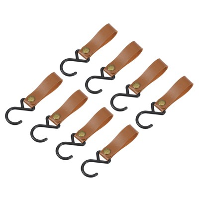 Unique Bargains PU Leather Strap Camping Outdoor S-shaped Hooks and Hangers 8 Pcs
