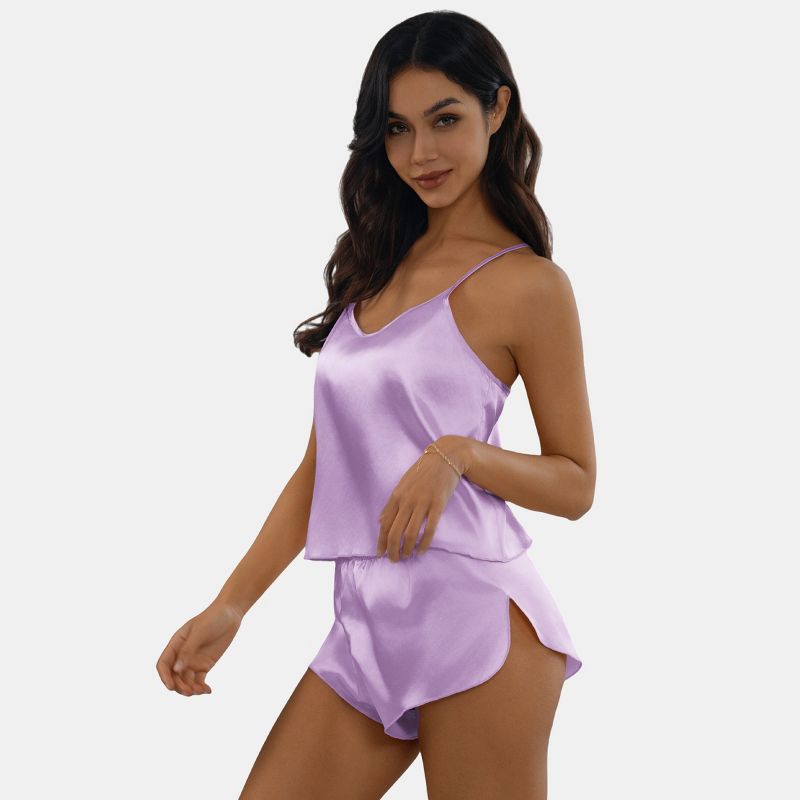 Women's Satin Cross Backless Cami Top and Shorts Pajama Sets - Cupshe, 1 of 7