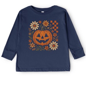 Pumpkin Floral Grunge - Youth Long Sleeve Graphic T-Shirt and Toddler Long Sleeve Graphic Tee - 1 of 3