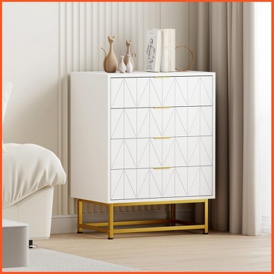 Homhougo 4 Drawer Dresser for Bedroom, Small Chest of Drawers with Storage, Modern Nightstand End Table White