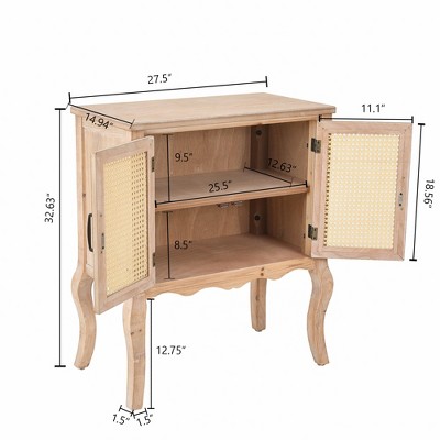 Natural Wood and Rattan Two-Door Accent Cabinet