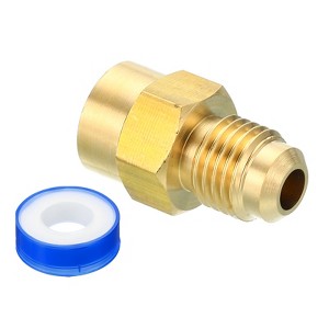 Unique Bargains Brass Union Coupling Gas Adaptor SAE 45° Flare Pipe Fittings Gold - 1 of 4