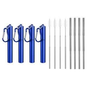Unique Bargains 304 Stainless Steel Portable Durable Drinking Straw with Flat Case and Cleaning Brush 4 Pcs - 1 of 4