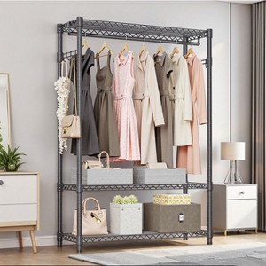 Kumasinova Heavy-Duty Rolling/Freestanding Coat Racks,Carbon Steel Coat Rack with 3-Tier Adjustable Shelves,Clothes Rack with/without Side Hooks - 1 of 4