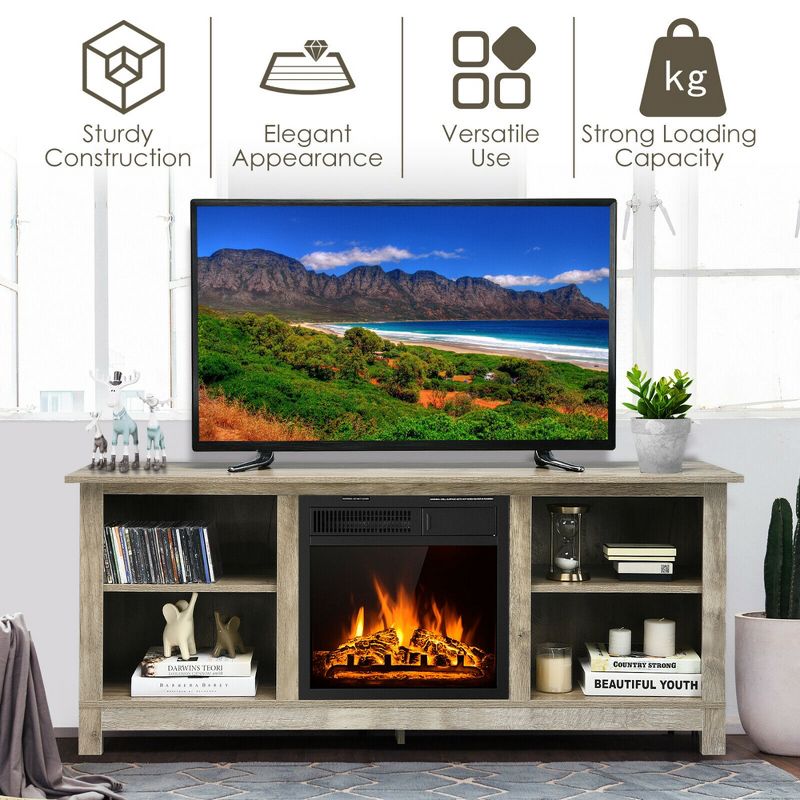Costway 58'' 2-Tier Fireplace TV Stand W/18'' 1500W Electric Fireplace 65'', 5 of 13