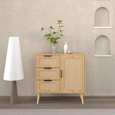 NicBex 3 Drawer Dresser Modern Rattan Chests of Drawers with Wide rawers and Metal Handles Dresser Cabinet for Living Room, Hallway, Entrance