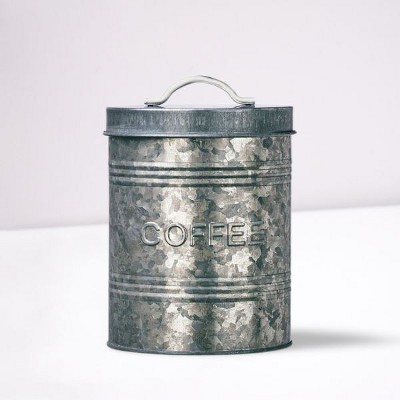 Galvanized Silver Metal Coffee Storage Canister, 76 Ounce