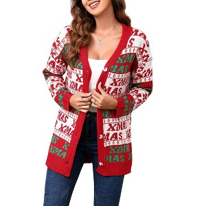 Coolmee Fall Sweater Cardigan for Women Long Sleeve Holiday Graphic Outerwear Button Down Open Front Cardigan Coat - 1 of 4