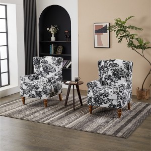 ORRD Vintage Luxury Coffee Table & High-Back Armchair Set, Antique White + Gray Chair & Walnut Table - 1 of 4