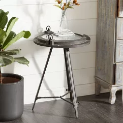 Industrial Metal Round Accent Table Black - Olivia & May