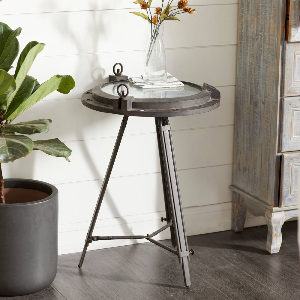 Photos - Coffee Table Industrial Metal Round Accent Table Black - Olivia & May